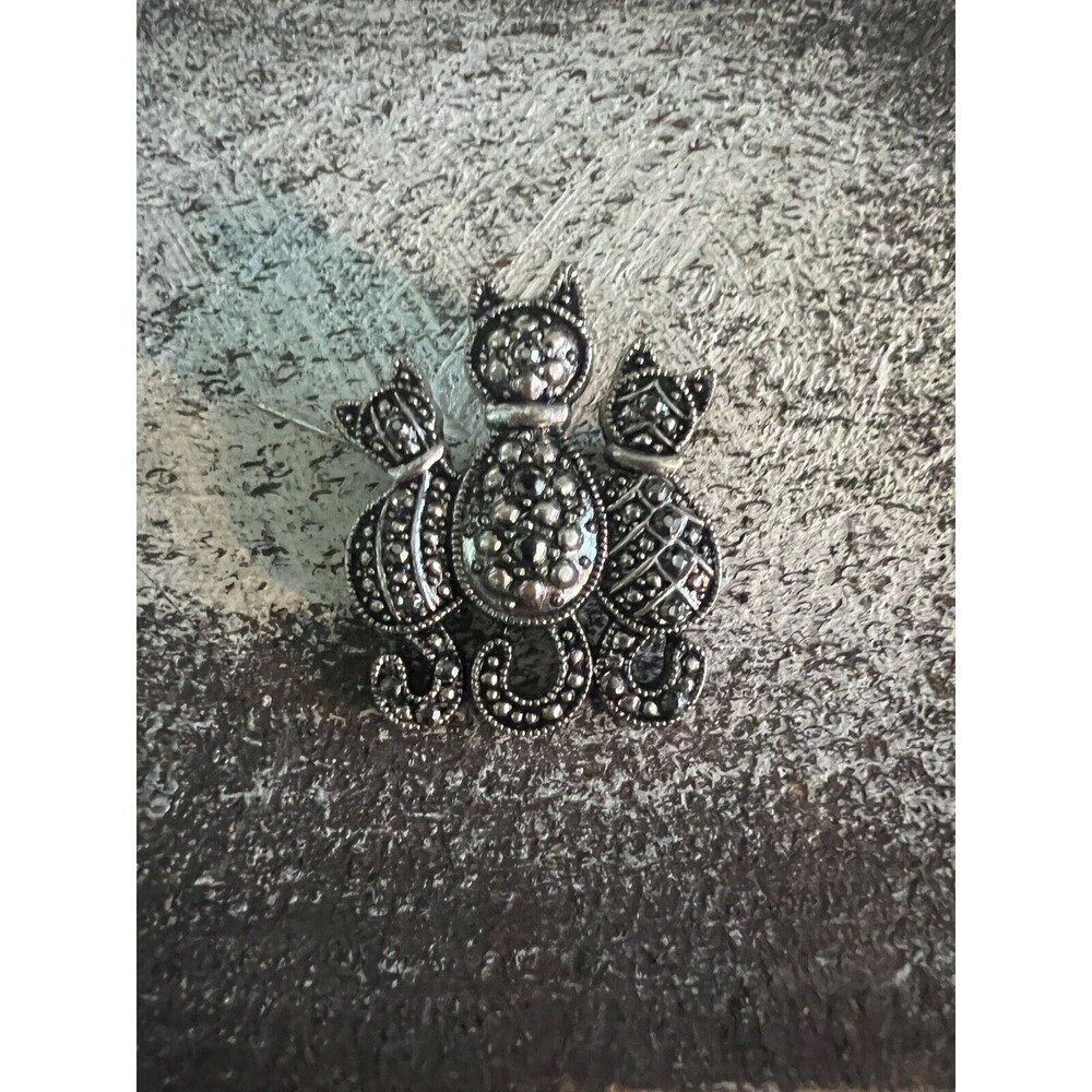 Darling Pewter and Marcasite Kitty Cat Trio Brooch Pin Kitten Vintage Hair Pin
